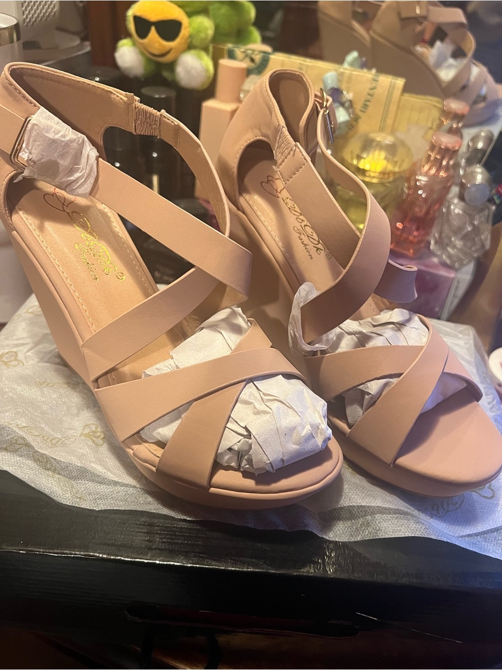 Women's Blush Strappy Wedge Sandals with Ankle Buckle